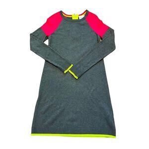 Eliza J Gray Color Block Long Sleeve Sweater Dress EUC Hot Pink Lime Green